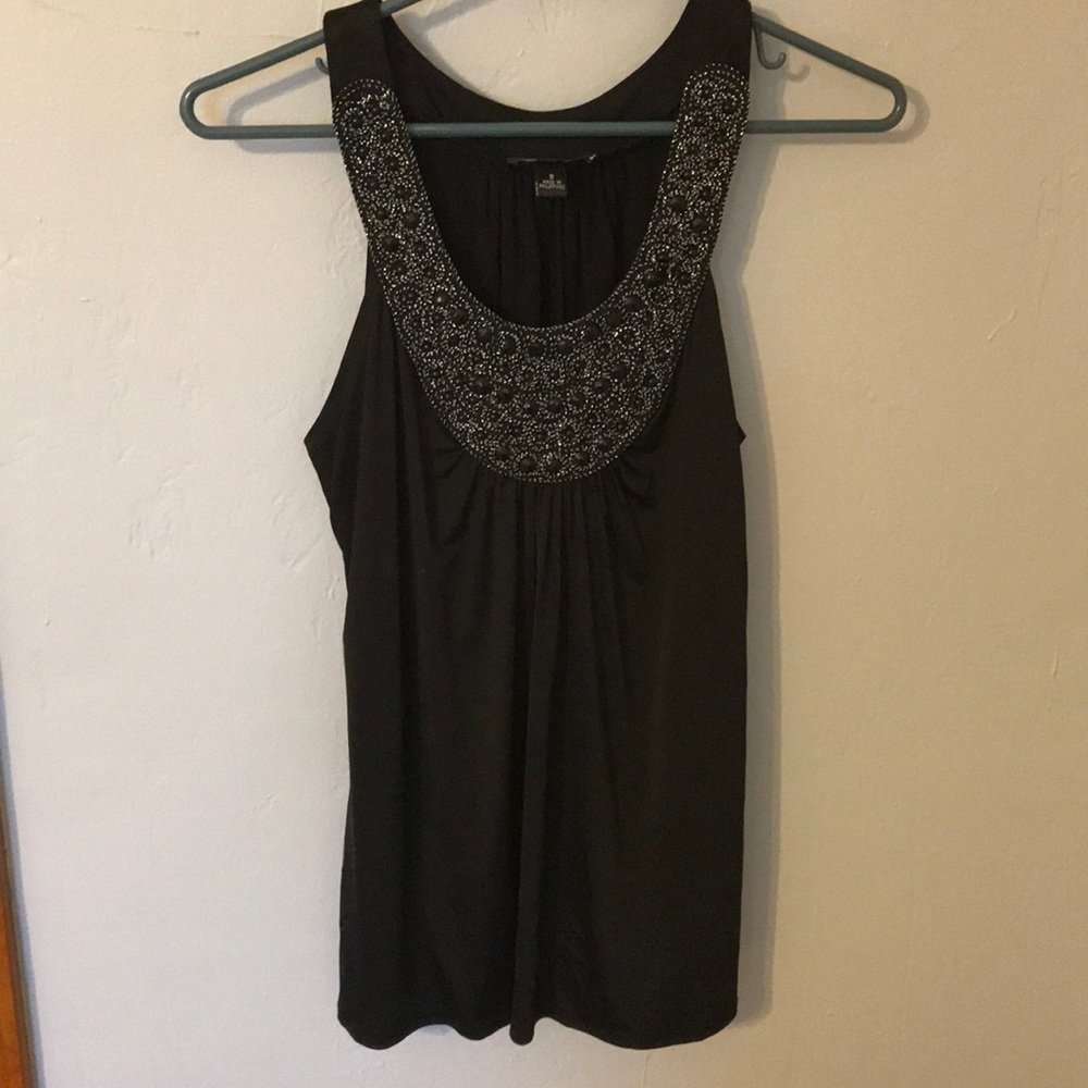 Black tank with sequins around neck